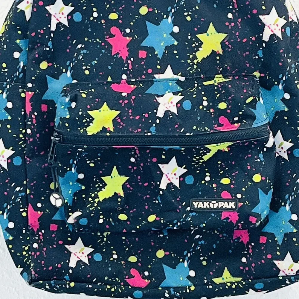 Yak Pak Stars Backpack Black Multicolor Splatters School‎ Book Bag